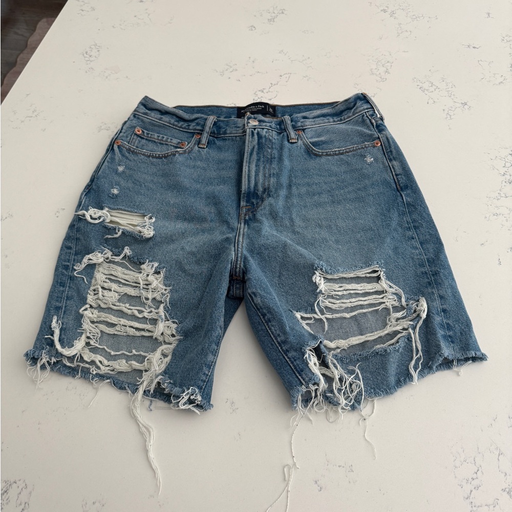Abercrombie & Fitch Distressed Blue Denim Shorts